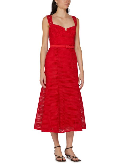 SELF PORTRAIT Lattice lace midi dress