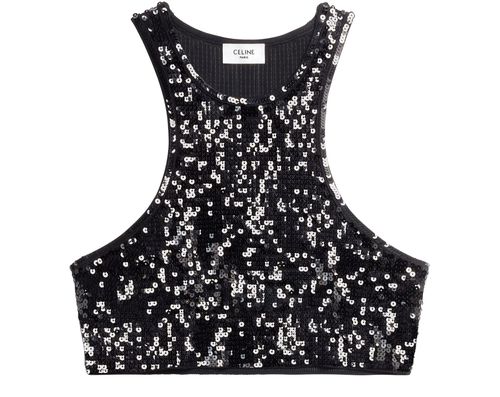 CELINE Embroidered viscose crop top with underwire