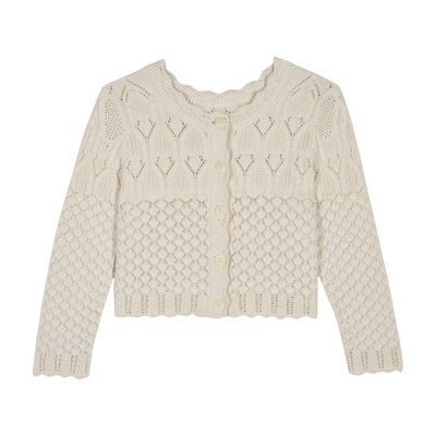 Ba&sh Cotton Cropped Open Knit Cardigan In Off_white