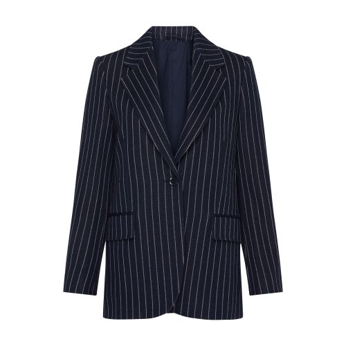 Max Mara Aceri Pinstriped Cotton, Cashmere And Silk-blend Blazer In Blu_marino