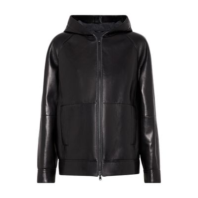 Brunello Cucinelli Glove Leather Zip-up Hooded Jacket In Black