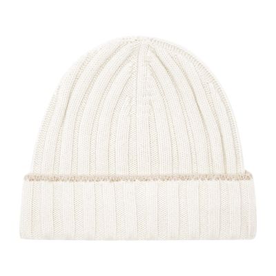 Brunello Cucinelli Cashmere Rib Knit Beanie In White