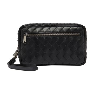Bottega Veneta Men's Intrecciato Small Pouch In Black