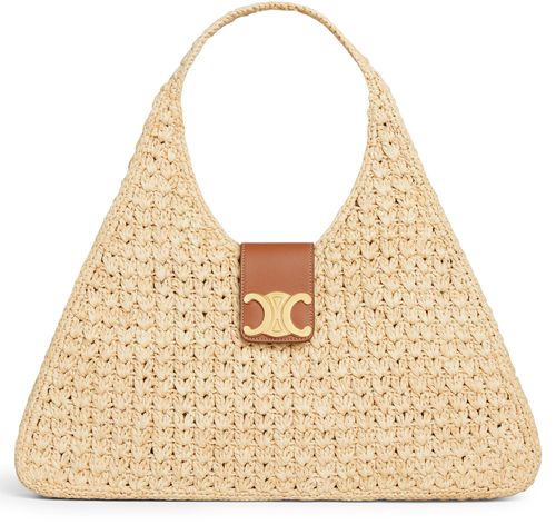 CELINE Cabas triangle  in raffia and calfskin