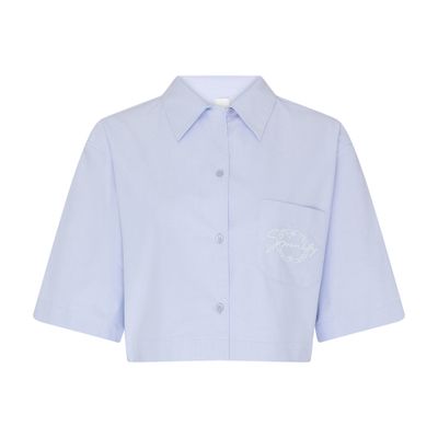 Givenchy Cropped Cotton Shirt With Embroidered Logo In Blue