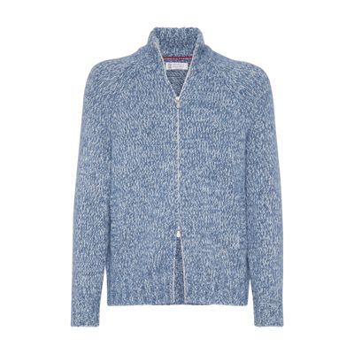 Brunello Cucinelli Alpaca-blend Chine Cardigan In Blue