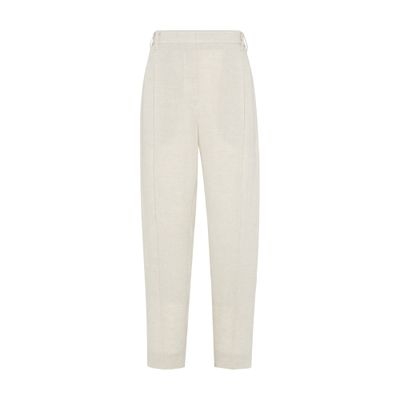 Brunello Cucinelli Slouchy Trousers In Sparkling Linen Canvas With Jewellery In Beige