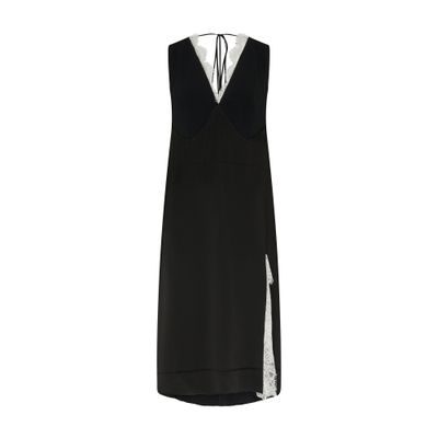 Shop Victoria Beckham V-neck Lace Trim Midi Dress In Black