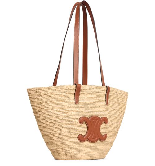 CELINE Medium supple panier in raffia and calfskin