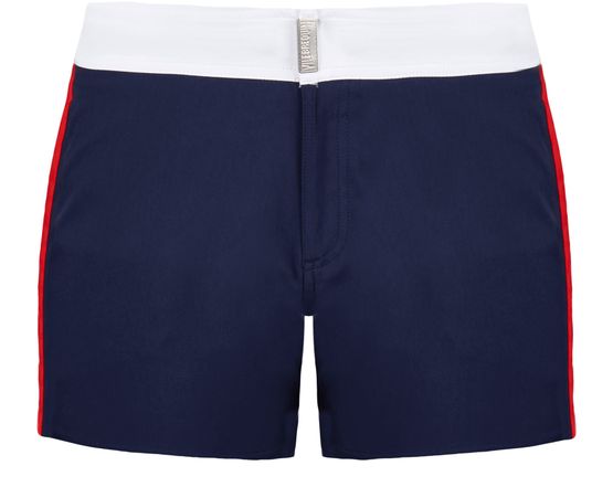 カラーブロック ストレッチ フラットベルト ショートスイムパンツ 