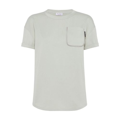 Brunello Cucinelli Women's Cotton Jersey T-shirt With Shiny Tab In Mint_green