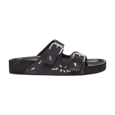 Isabel Marant Lennyo Embroidered Cutout Suede Slides In Black