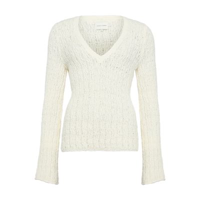 Loulou Studio Komo V-neck Cotton Sweater In White
