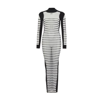 Jean Paul Gaultier Mix Mesh And Knit Long Sleeves Dress Printed Mariniere In White