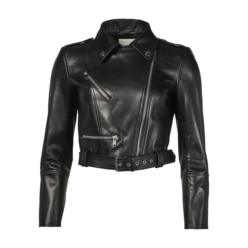 Cropped biker leather jacket thumbnail 7