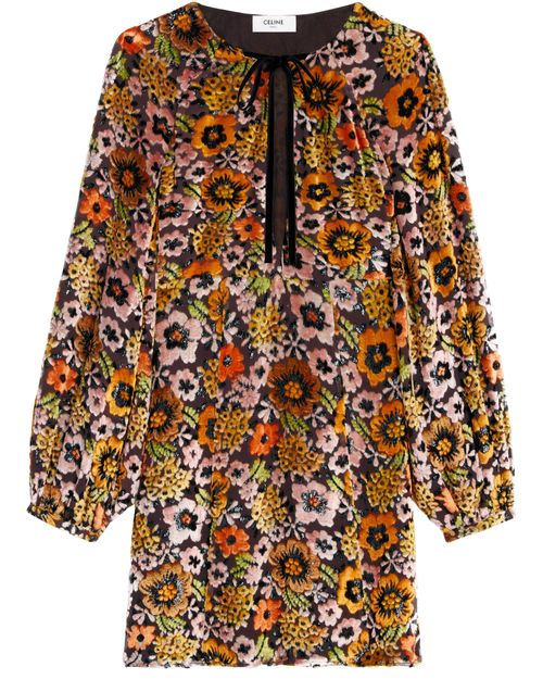 CELINE Mini folk dress in velvet jacquard