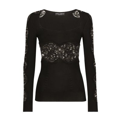 Dolce & Gabbana Viscose Jumper With Lace Inserts In Black