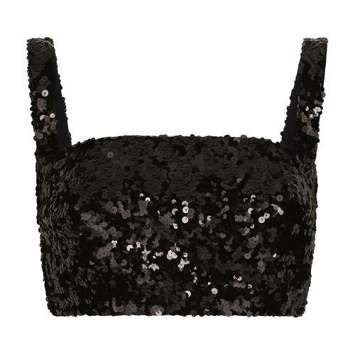 Dolce & Gabbana Sequined Crop Top With Straps In Black
