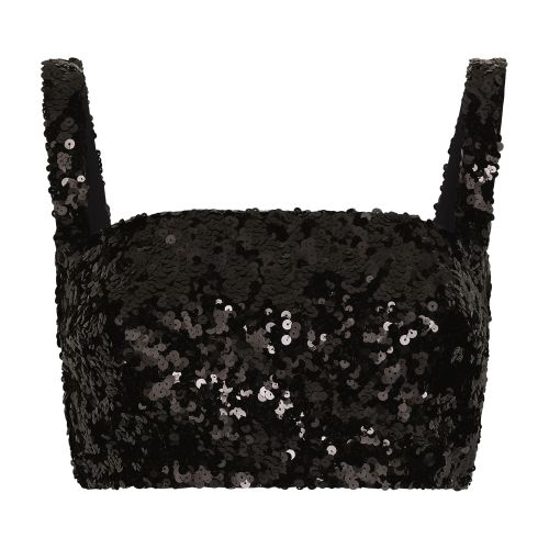 Shop Dolce & Gabbana Sequined Crop Top With Straps In Black