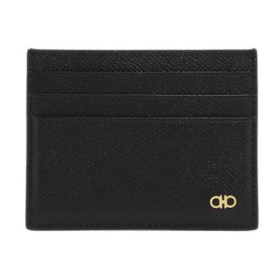 Ferragamo Black Card Holder With Micro Gancini On The Front And Logo Lettering On The Rear In Black