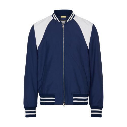 Alexander Mcqueen Panelled Wool And Mohair-blend Bomber Jacket In Indigo
