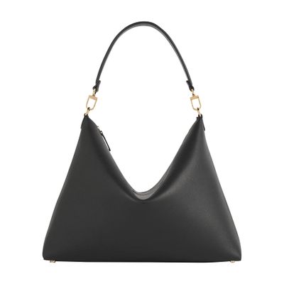 Totême Suede Leather Shoulder Bag With Detachable Handle In Black