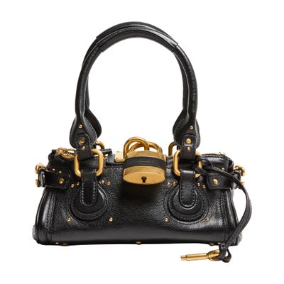 Chloé Paddington Black Shoulder Bag With Oversized Padlock And C-shaped Buckles In Grainy Leather Woman In Black