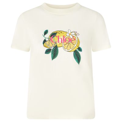 Chloé - T-Shirt Aus Baumwolle Mit Zitronenprint - Tops - Damen - Weiß - M - Bild 6