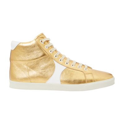 Celine Triomphe High Top Trainers In Gold/white