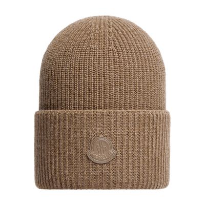 Moncler Beanie With Logo In Brown