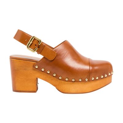Chloé Chunky Heel Stud Embellishments Wooden Platform Pumps In Ginger Brown