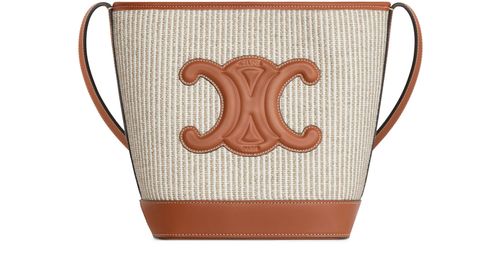 CELINE Sac seau cuir Triomphe petit modèle  textile a rayures et veau