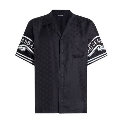 Dolce & Gabbana Black Shirt With Logo Print On The Sleeves In Silk Man In Black