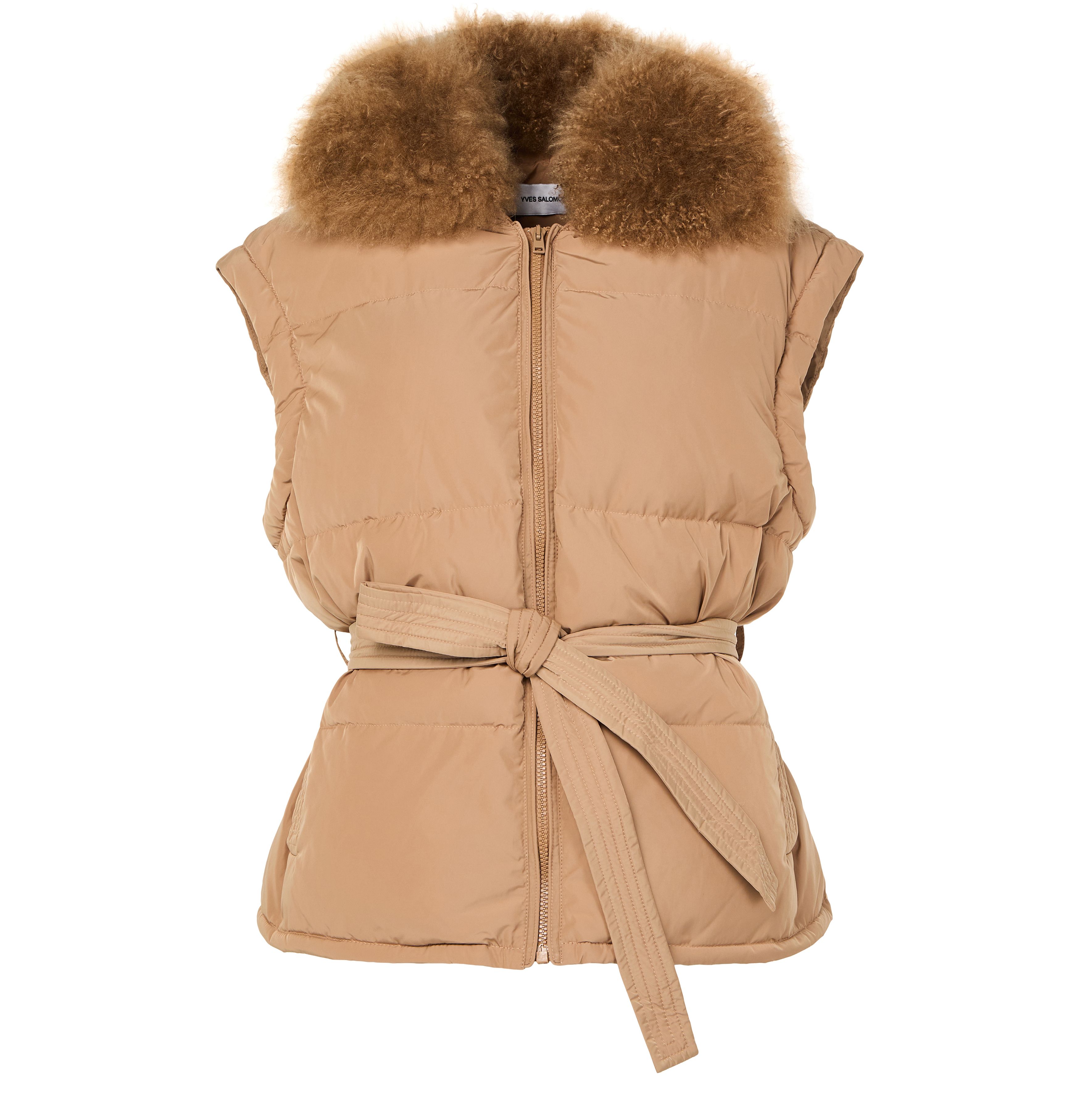 Belted hooded gilet in lambswool