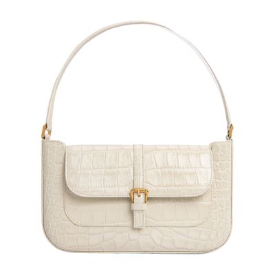 Shop By Far Miranda Croco Embossed Leather Handbag In White