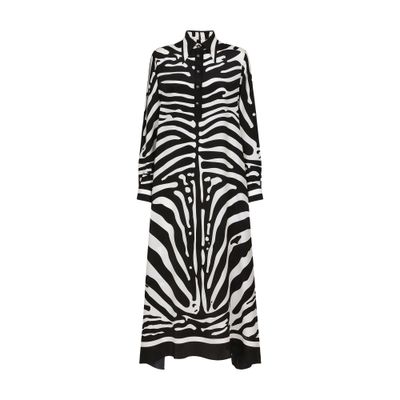 Dolce & Gabbana Zebra-print Crepe De Chine Maxi Shirt Dress In Multicolor