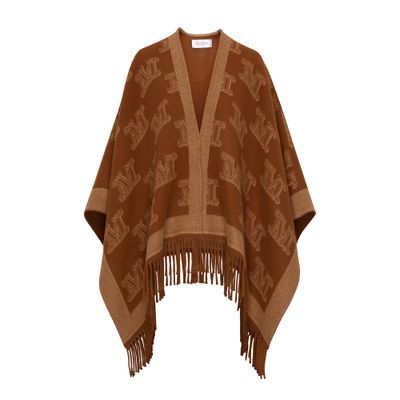 Max Mara Frine Logo Wool Cape In Brown