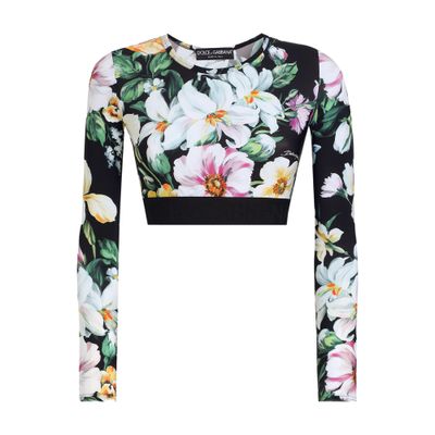 Dolce & Gabbana Black Activewear Crop Long Sleeve T-shirt In Multicolor
