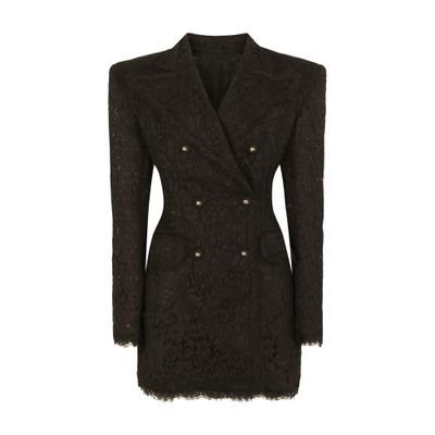 Dolce & Gabbana Double-breasted Cordonetto Lace Jacket In Black
