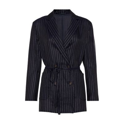 Shop Brunello Cucinelli Belted Jacket In Blue