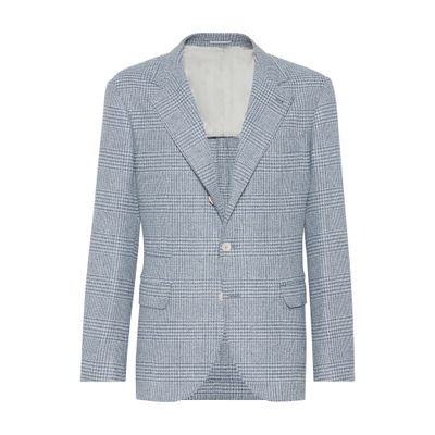 Brunello Cucinelli Wool-blend Prince Of Wales Check Blazer In Blue