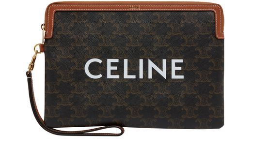 CELINE Triomphe Canvas Calfskin Small Cosmetic Pouch Tan 1269030