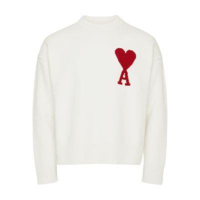 Ami Alexandre Mattiussi Ami De Caur Crewneck Sweater In Off_white_red