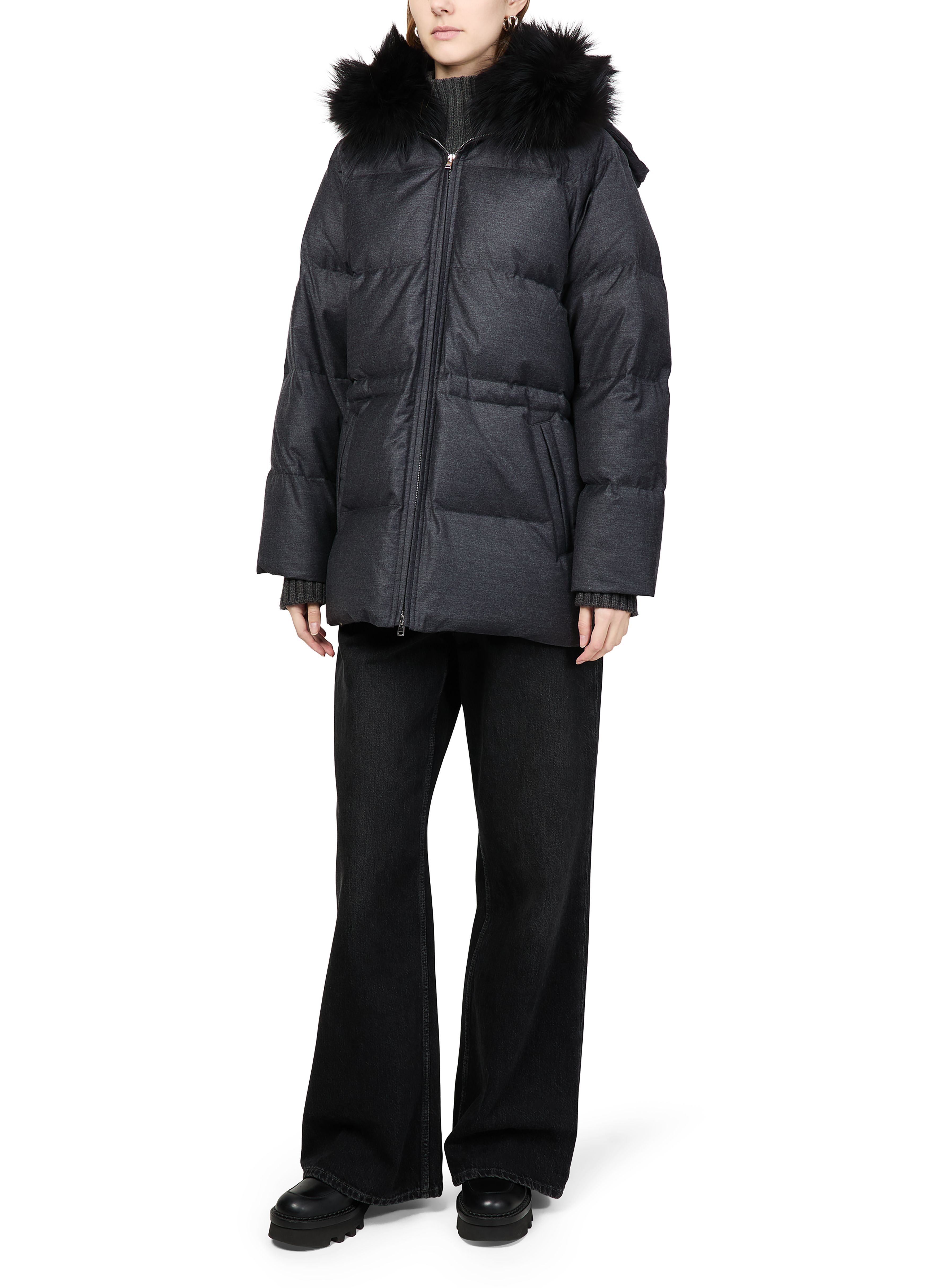 Puffer jacket with a fox fur collar thumbnail 8