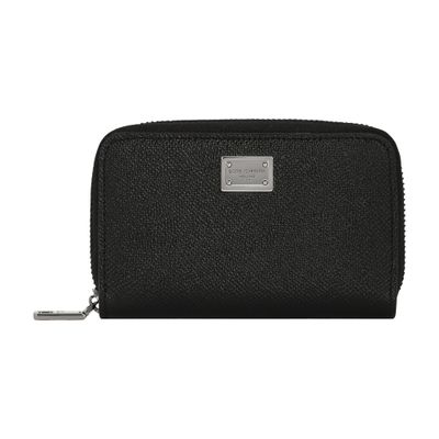 Dolce & Gabbana Small Calfskin Zip-around Wallet With Logo Tag In Black