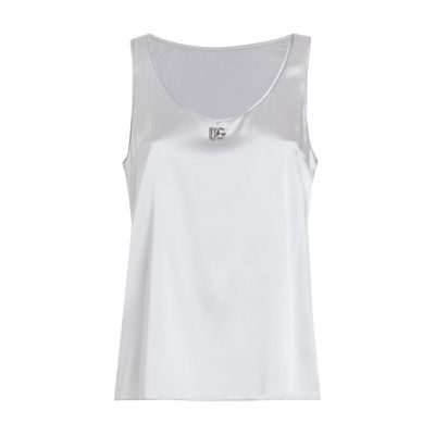 Dolce & Gabbana Satin Tank Top With Dg Logo Pin In Grey
