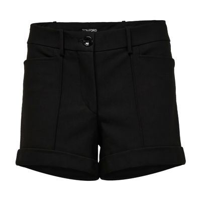 Tom Ford Stretch Cotton Tricotine Tailored Mini Shorts In Black