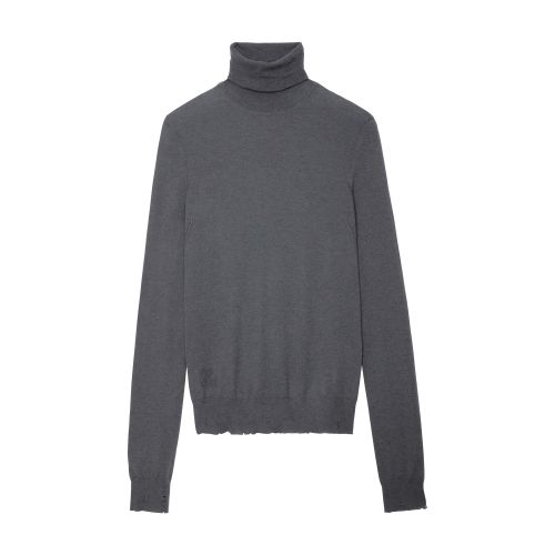 Zadig & Voltaire Bobby Distressed Cashmere Turtleneck Sweater In Ardoise