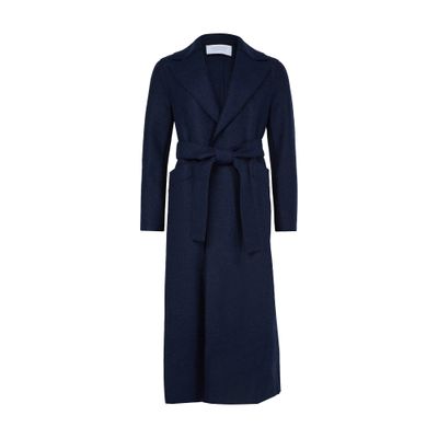 Harris Wharf London Maxi Coat In Pressed Wool In Blue