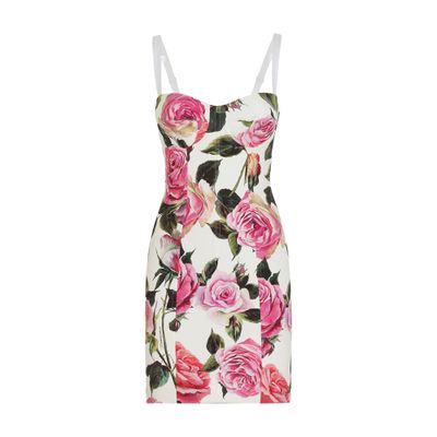 Dolce & Gabbana Floral-print Cotton-blend Cloqué Mini Dress In Multicolor